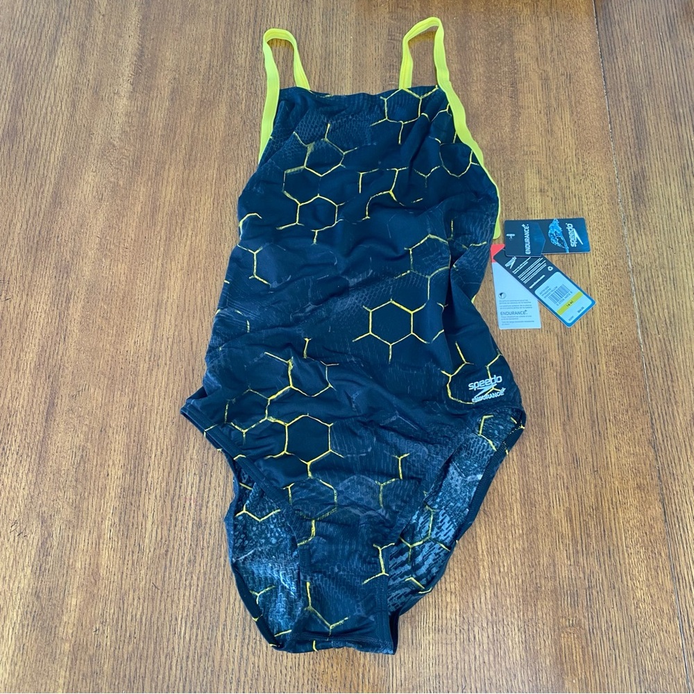 Speedo Womens 1 Piece Swimsuit size 14 Blue Yellow